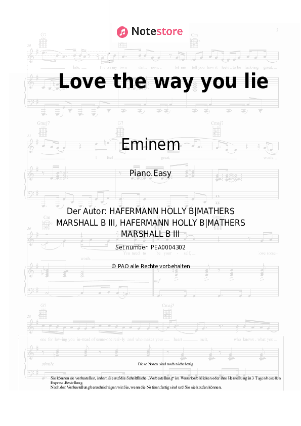 Einfache Noten Eminem, Rihanna - Love the way you lie - Klavier.Einfach