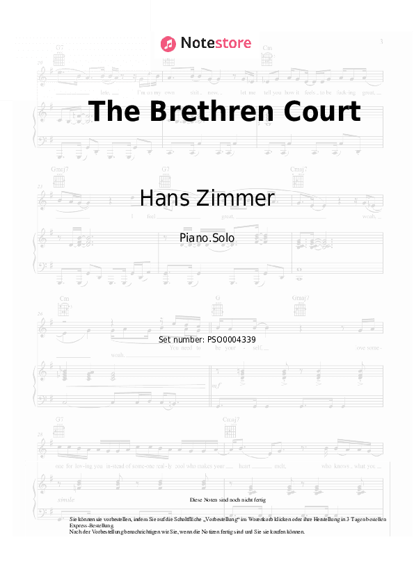 Noten Hans Zimmer - The Brethren Court - Klavier.Solo