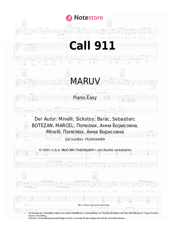 Einfache Noten MARUV, Sickotoy - Call 911 - Klavier.Einfach