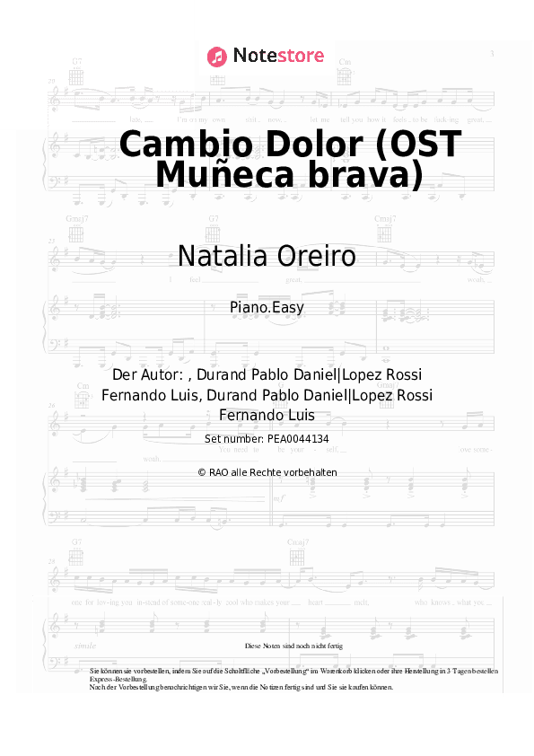 Einfache Noten Natalia Oreiro - Cambio Dolor (OST Muñeca brava) - Klavier.Einfach