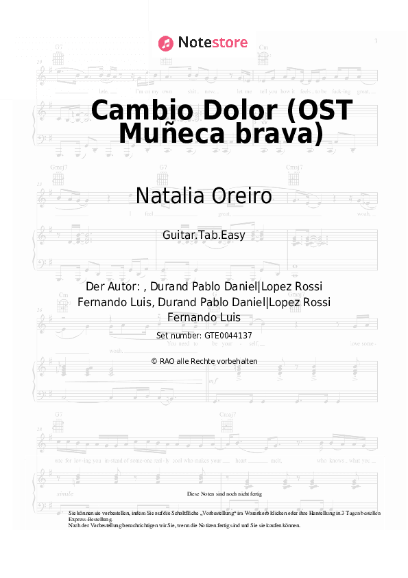 Einfache Tabs Natalia Oreiro - Cambio Dolor (OST Muñeca brava) - Gitarre.Tabs.Easy