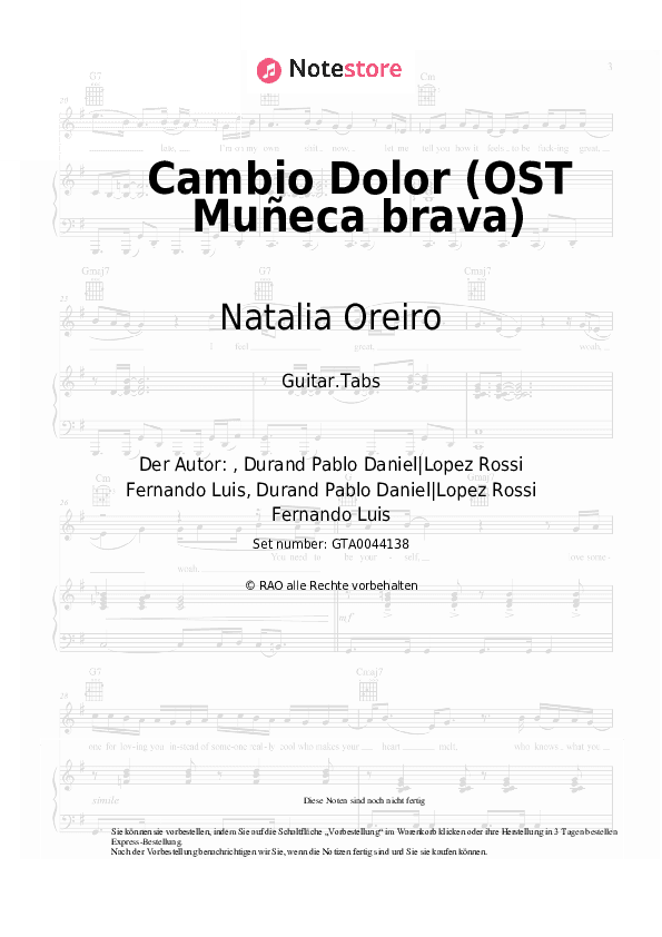 Tabs Natalia Oreiro - Cambio Dolor (OST Muñeca brava) - Gitarre.Tabs