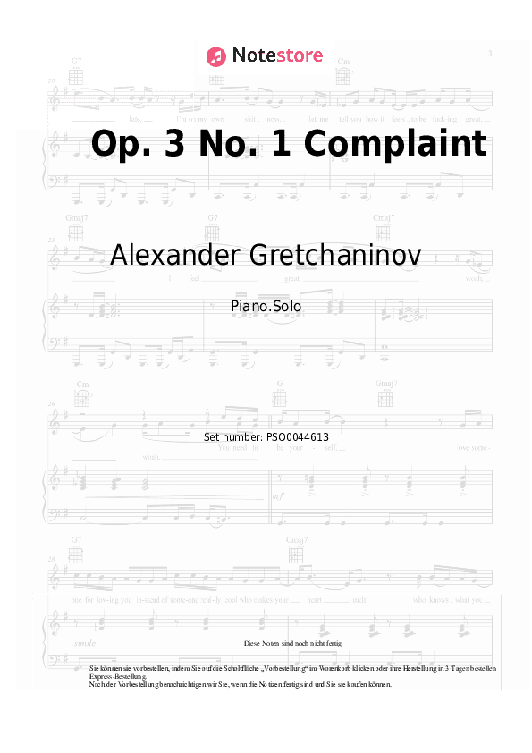 Noten Alexander Gretchaninov - Op. 3 No. 1 Complaint - Klavier.Solo