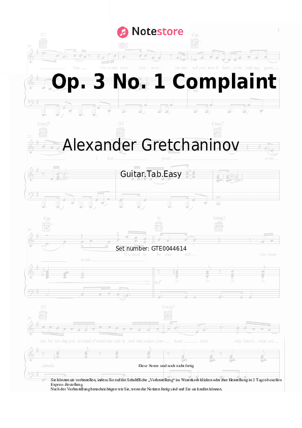 Einfache Tabs Alexander Gretchaninov - Op. 3 No. 1 Complaint - Gitarre.Tabs.Easy