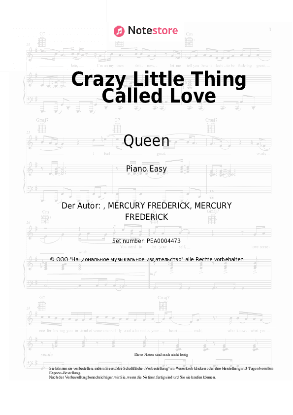 Einfache Noten Queen - Crazy Little Thing Called Love - Klavier.Einfach
