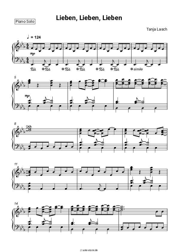 Noten Tanja Lasch - Lieben, Lieben, Lieben - Klavier.Solo