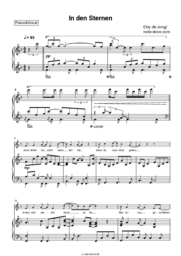 Noten mit Gesang Eloy De Jong - In den Sternen - Klavier&Gesang