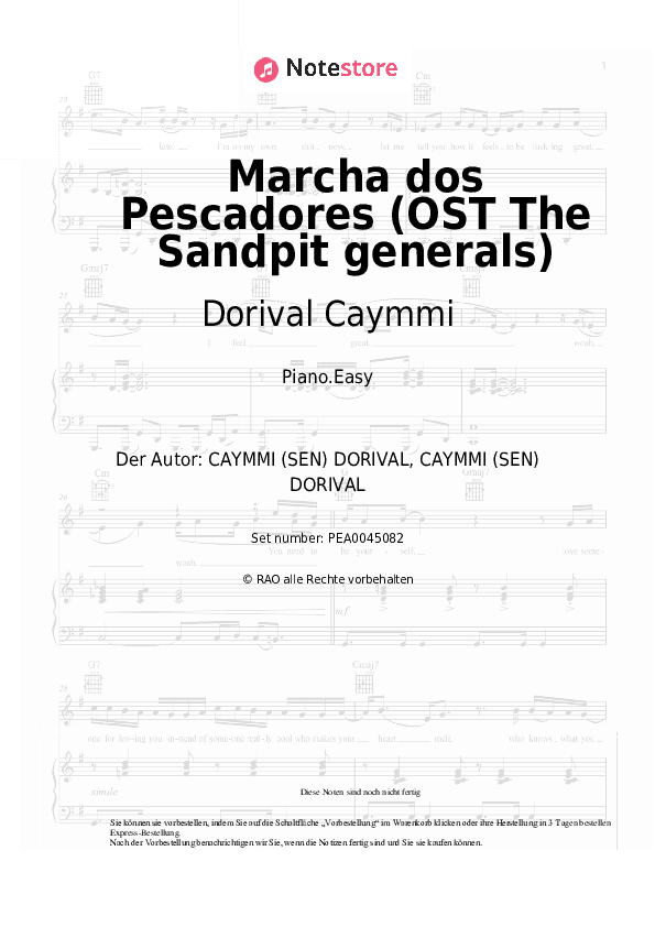 Einfache Noten Dorival Caymmi - Marcha dos Pescadores (OST The Sandpit generals) - Klavier.Einfach