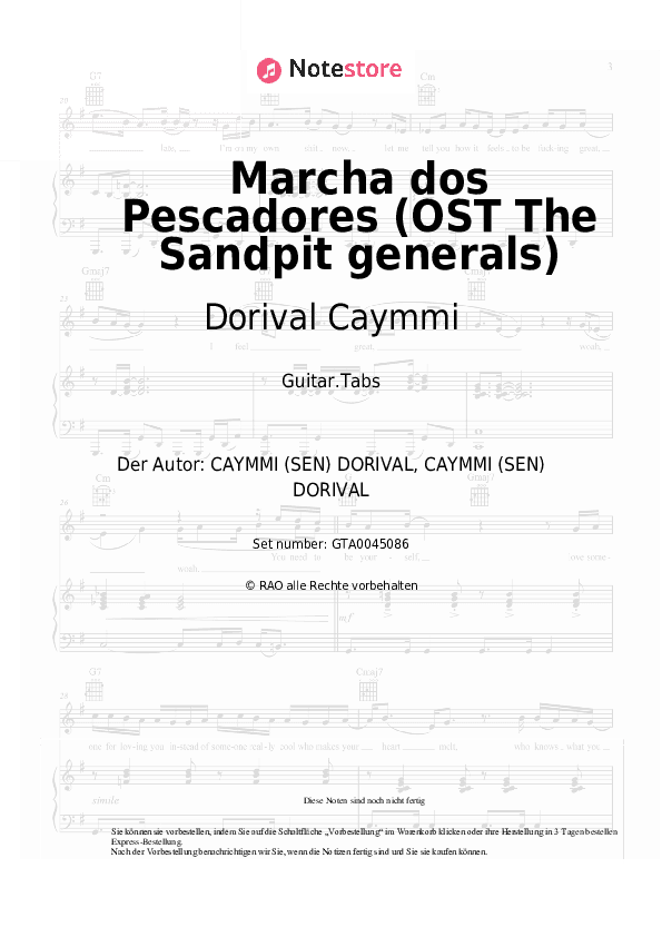 Tabs Dorival Caymmi - Marcha dos Pescadores (OST The Sandpit generals) - Gitarre.Tabs