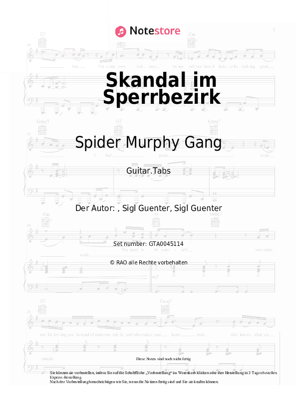 Tabs Spider Murphy Gang - Skandal im Sperrbezirk - Gitarre.Tabs