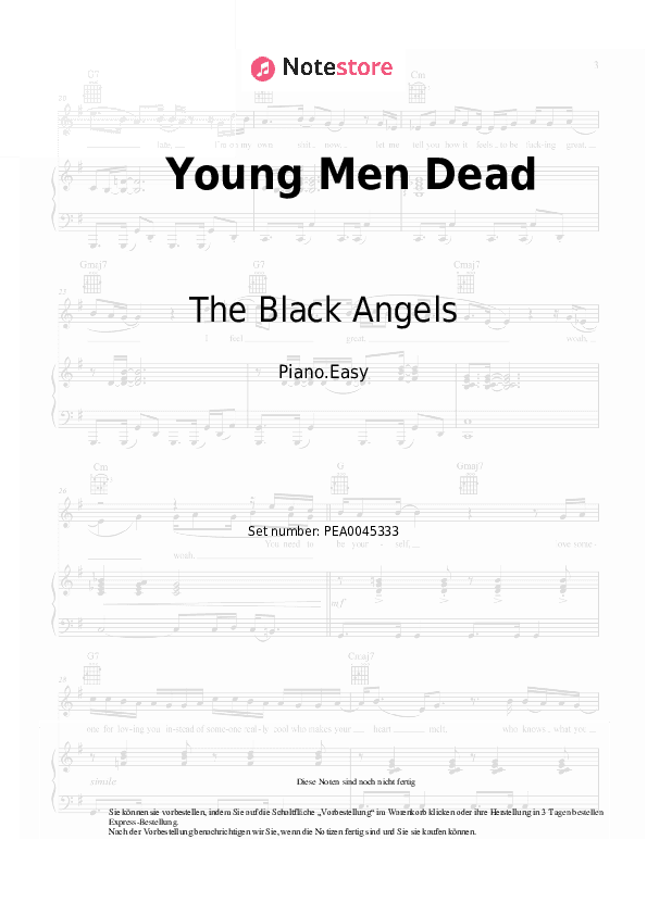 Einfache Noten The Black Angels - Young Men Dead - Klavier.Einfach