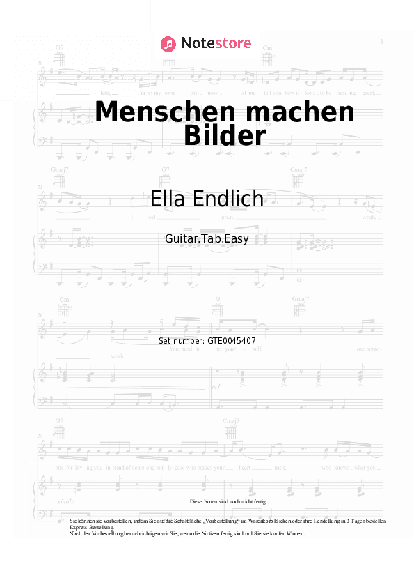 Einfache Tabs Ella Endlich - Menschen machen Bilder - Gitarre.Tabs.Easy