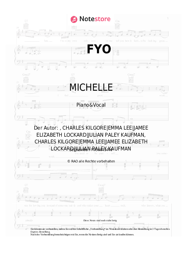 Noten mit Gesang MICHELLE - FYO - Klavier&Gesang