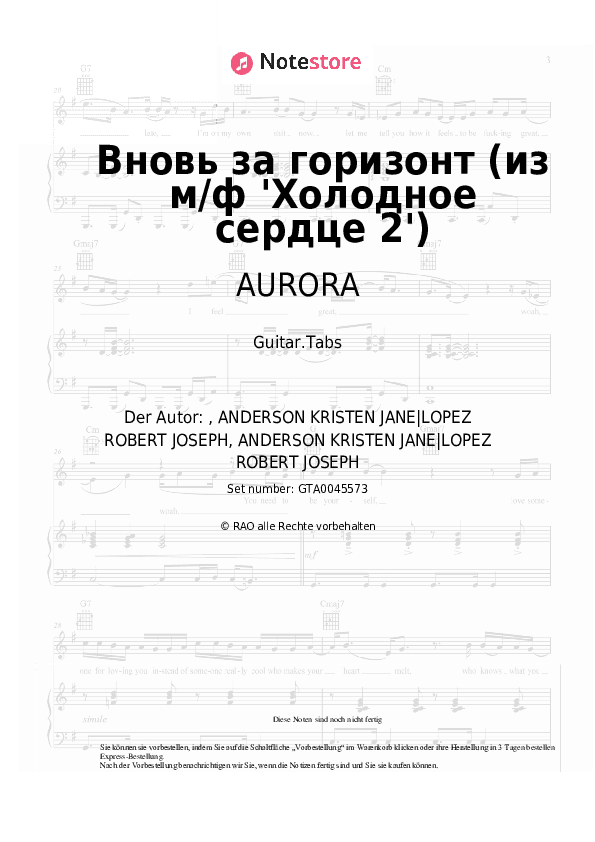 Tabs AURORA, Anna Buturlina - Вновь за горизонт (из м/ф 'Холодное сердце 2') - Gitarre.Tabs