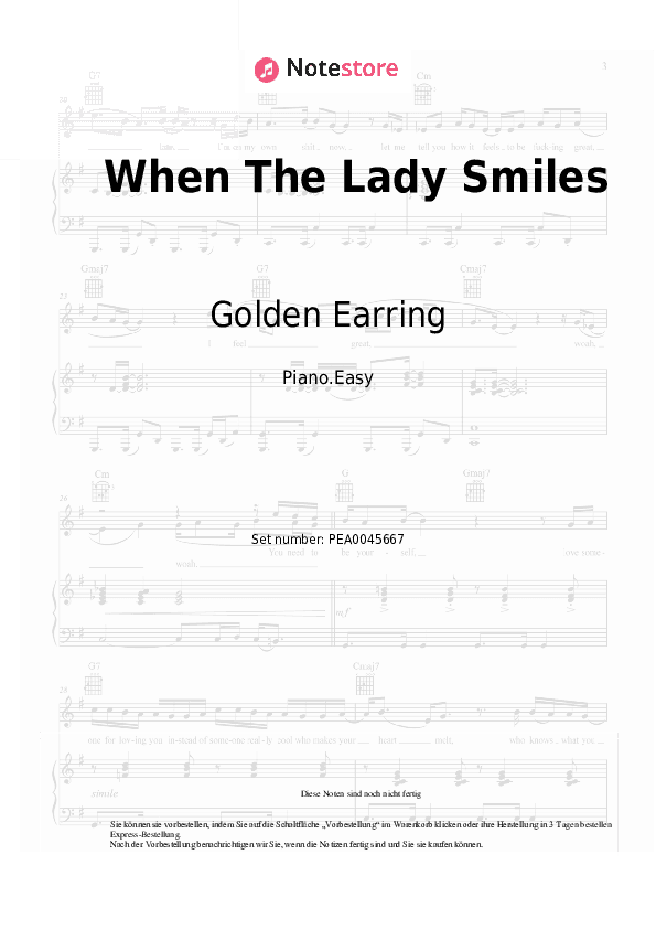 Einfache Noten Golden Earring - When The Lady Smiles - Klavier.Einfach