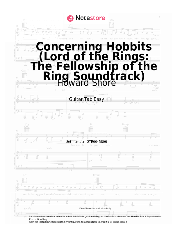 Einfache Tabs Howard Shore - Concerning Hobbits (Lord of the Rings: The Fellowship of the Ring Soundtrack) - Gitarre.Tabs.Easy