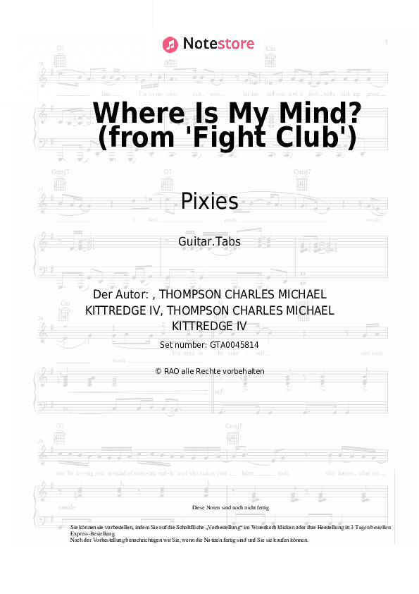 Tabs Pixies - Where Is My Mind? (from 'Fight Club') - Gitarre.Tabs