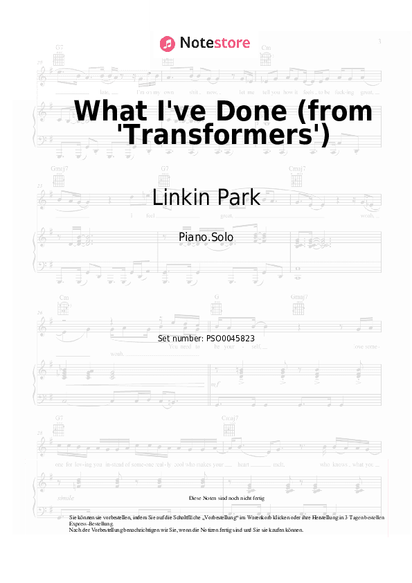 Noten Linkin Park - What I've Done (from 'Transformers') - Klavier.Solo