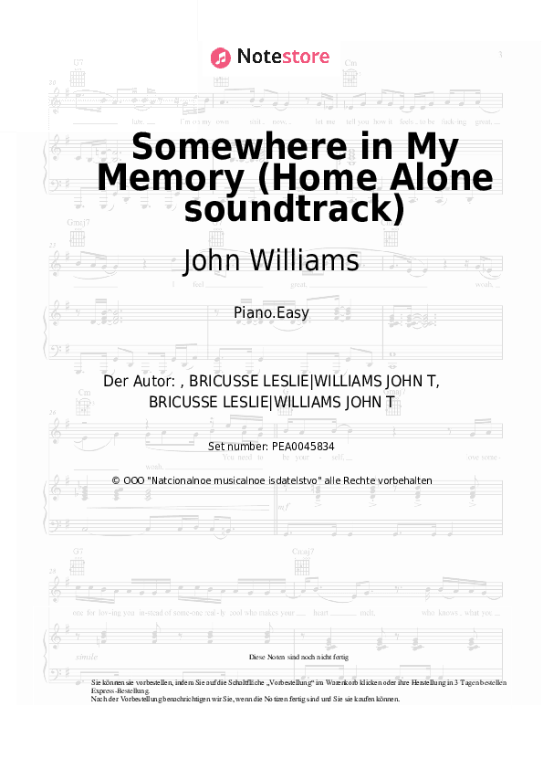 Einfache Noten John Williams - Somewhere in My Memory (Home Alone soundtrack) - Klavier.Einfach