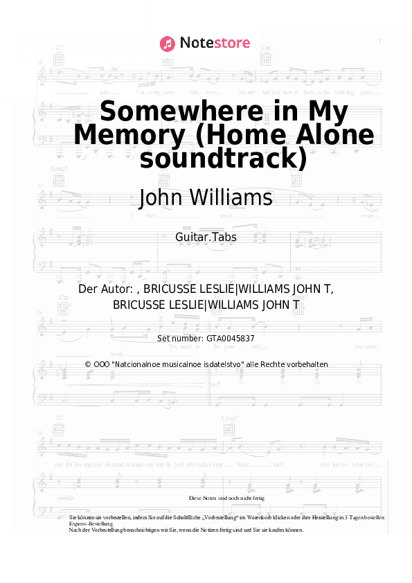Tabs John Williams - Somewhere in My Memory (Home Alone soundtrack) - Gitarre.Tabs
