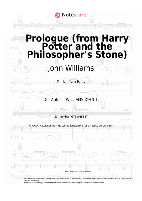 Einfache Tabs John Williams - Prologue (from Harry Potter and the Philosopher's Stone) - Gitarre.Tabs.Easy