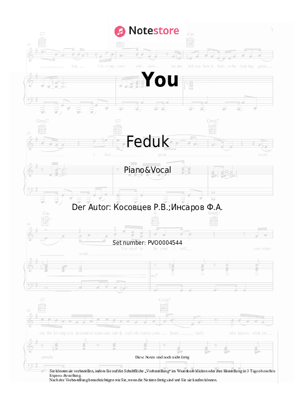 Noten mit Gesang Feduk - You - Klavier&Gesang