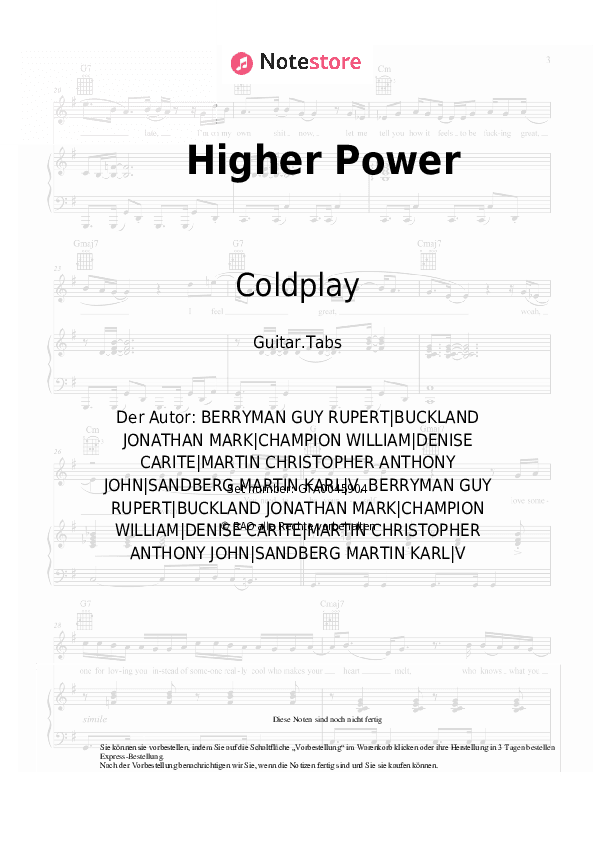 Tabs Coldplay - Higher Power - Gitarre.Tabs