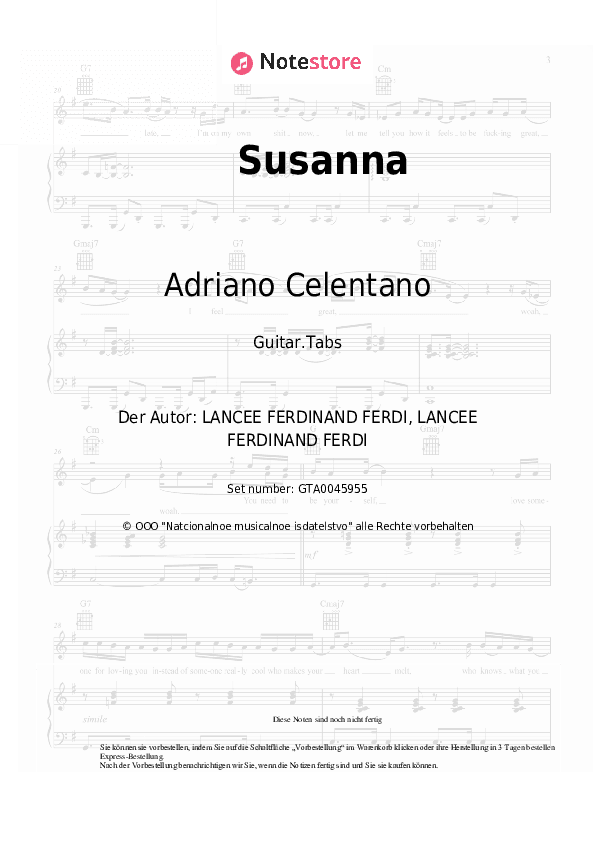 Tabs Adriano Celentano - Susanna - Gitarre.Tabs