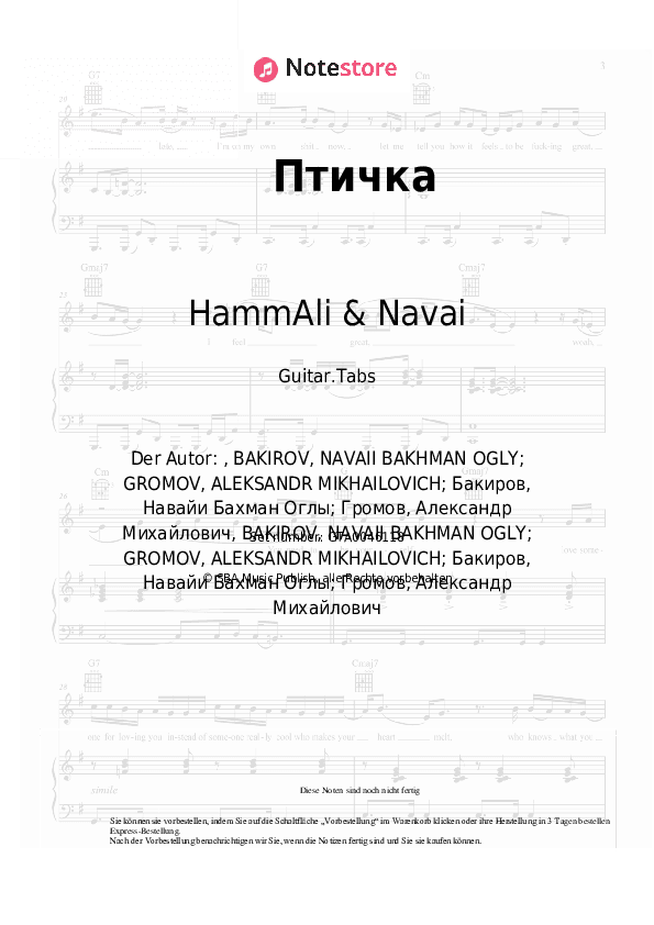 Tabs HammAli & Navai - Птичка - Gitarre.Tabs