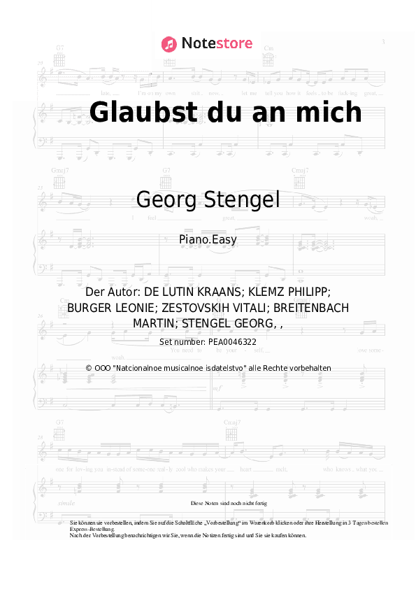Einfache Noten Georg Stengel - Glaubst du an mich - Klavier.Einfach