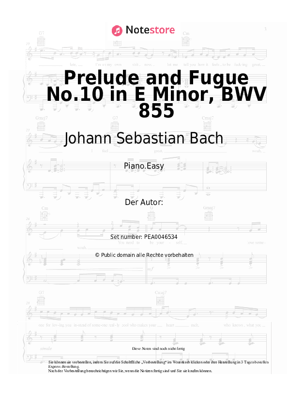 Einfache Noten Johann Sebastian Bach - Prelude and Fugue No.10 in E Minor, BWV 855 - Klavier.Einfach
