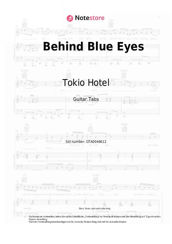 Tabs Tokio Hotel, VIZE - Behind Blue Eyes - Gitarre.Tabs