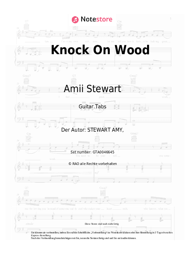 Tabs Amii Stewart - Knock On Wood - Gitarre.Tabs
