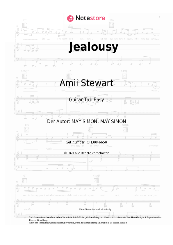Einfache Tabs Amii Stewart - Jealousy - Gitarre.Tabs.Easy