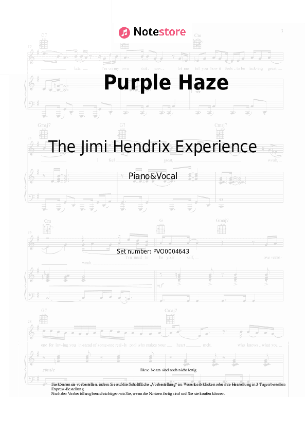 Noten mit Gesang The Jimi Hendrix Experience - Purple Haze - Klavier&Gesang
