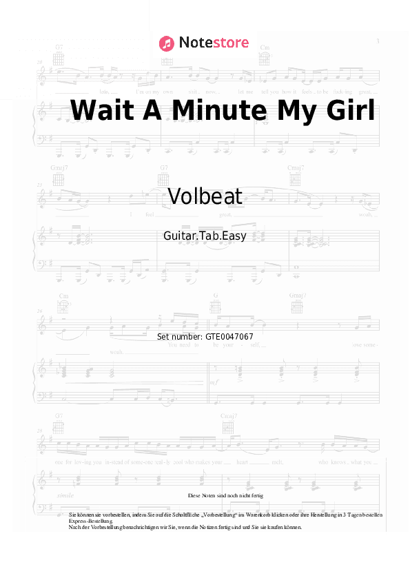 Einfache Tabs Volbeat - Wait A Minute My Girl - Gitarre.Tabs.Easy
