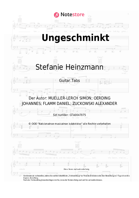 Tabs Stefanie Heinzmann - Ungeschminkt - Gitarre.Tabs