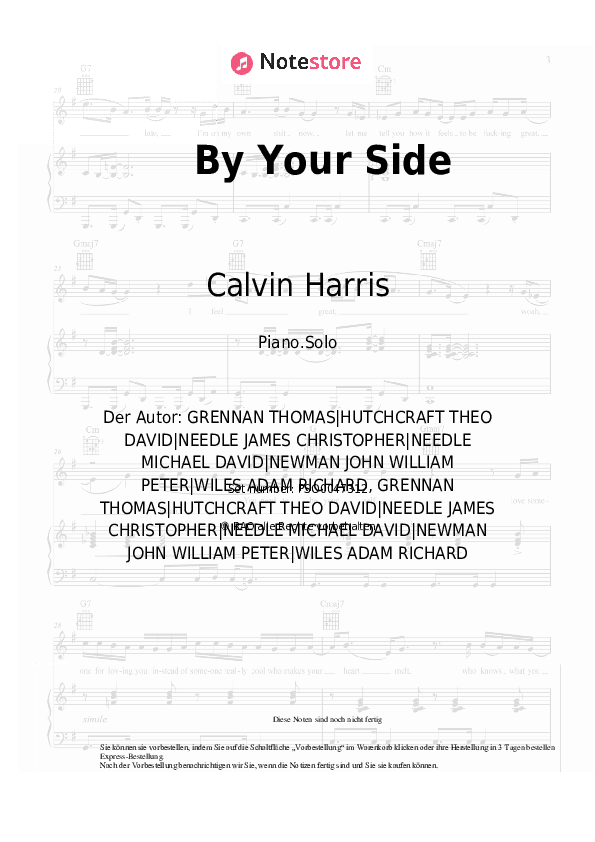 Noten Calvin Harris, Tom Grennan - By Your Side - Klavier.Solo