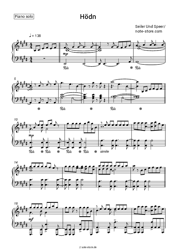 Noten Seiler Und Speer - Hödn - Klavier.Solo