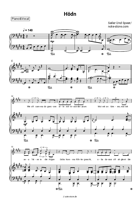 Noten mit Gesang Seiler Und Speer - Hödn - Klavier&Gesang