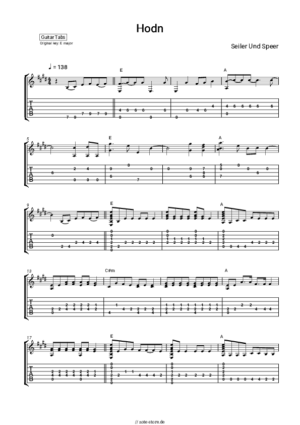 Tabs Seiler Und Speer - Hödn - Gitarre.Tabs