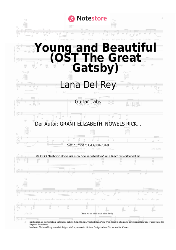 Tabs Lana Del Rey - Young and Beautiful (OST The Great Gatsby) - Gitarre.Tabs