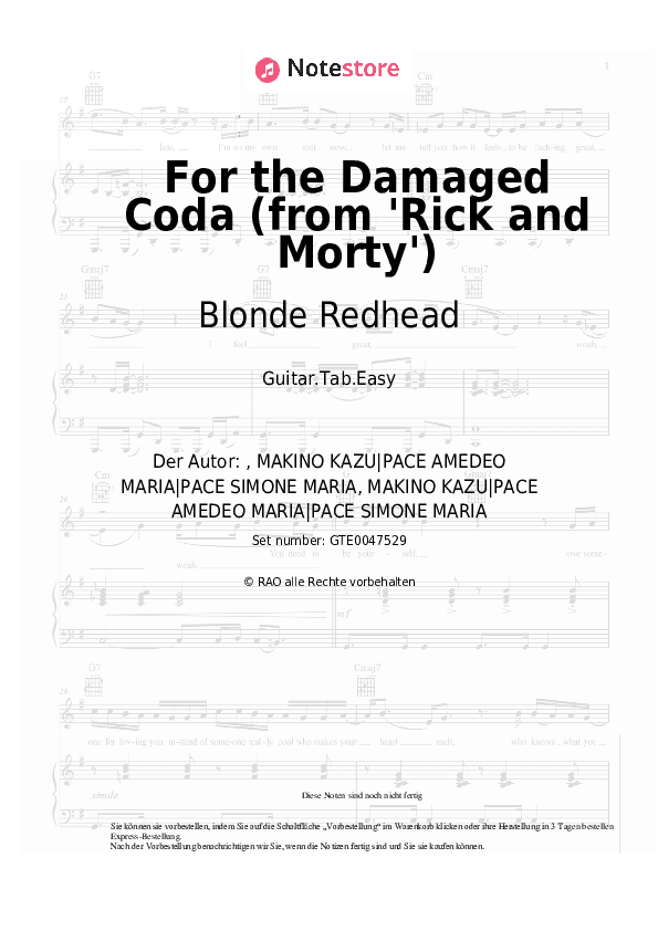 Einfache Tabs Blonde Redhead - For the Damaged Coda (from 'Rick and Morty') - Gitarre.Tabs.Easy