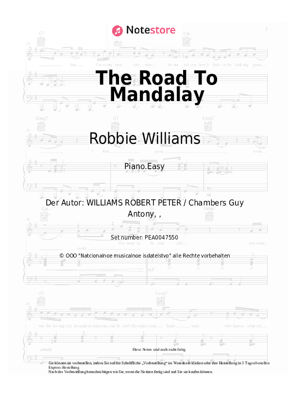 Einfache Noten Robbie Williams - The Road To Mandalay - Klavier.Einfach