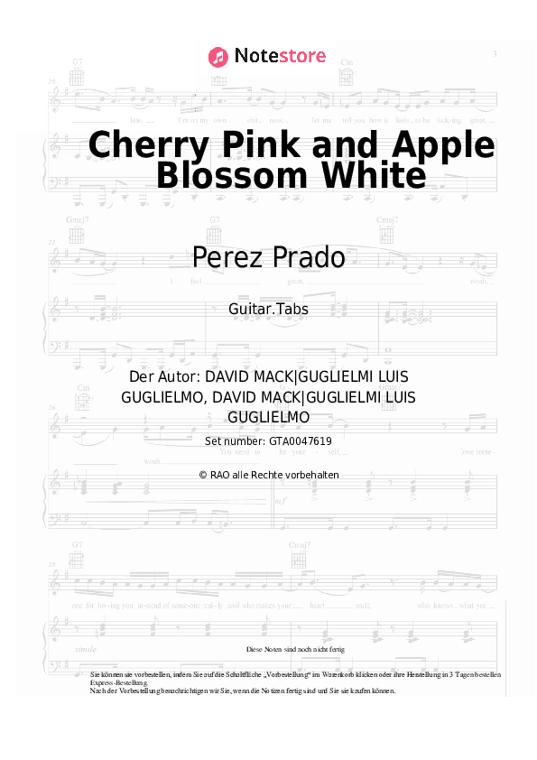 Tabs Perez Prado - Cherry Pink and Apple Blossom White - Gitarre.Tabs
