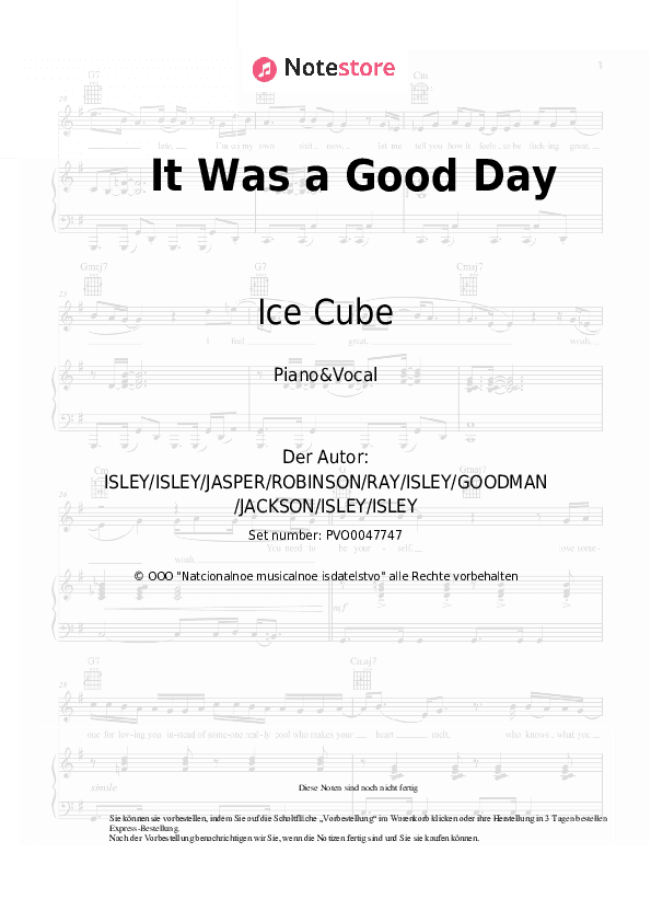 Noten mit Gesang Ice Cube - It Was a Good Day - Klavier&Gesang