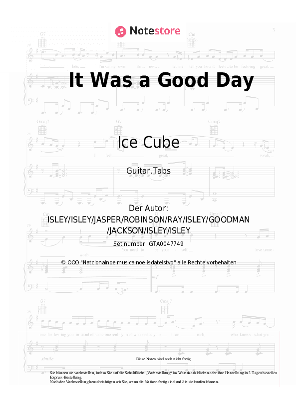 Tabs Ice Cube - It Was a Good Day - Gitarre.Tabs