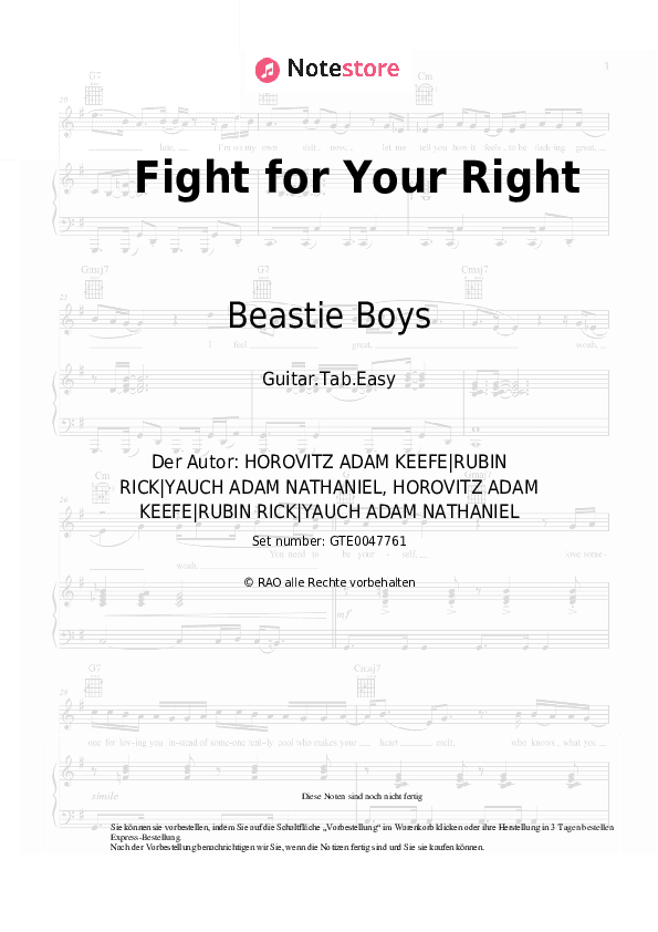 Einfache Tabs Beastie Boys - Fight for Your Right - Gitarre.Tabs.Easy