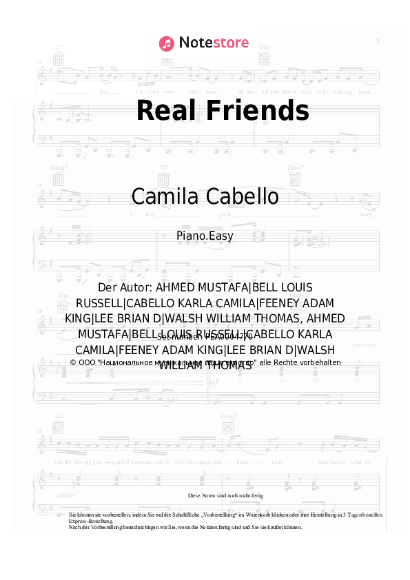 Einfache Noten Camila Cabello, Swae Lee - Real Friends - Klavier.Einfach