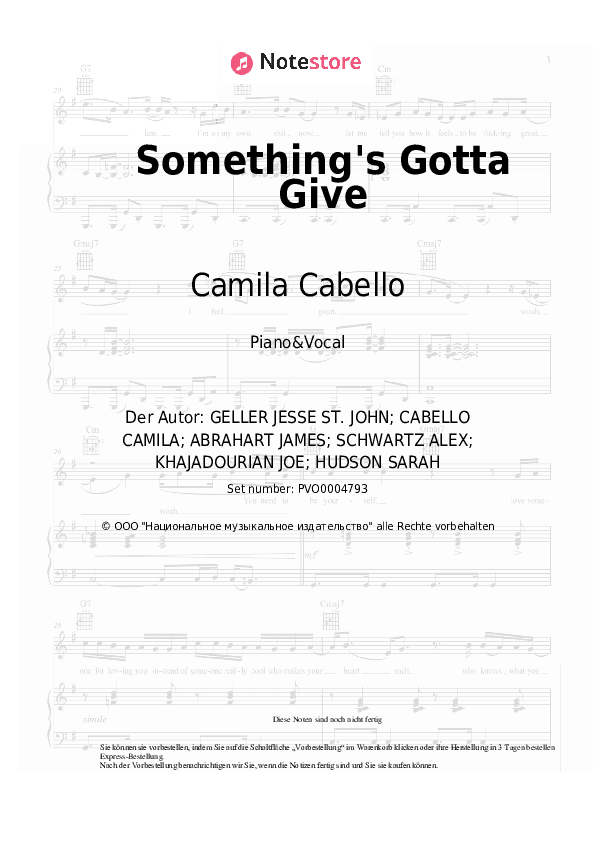 Noten mit Gesang Camila Cabello - Something's Gotta Give - Klavier&Gesang
